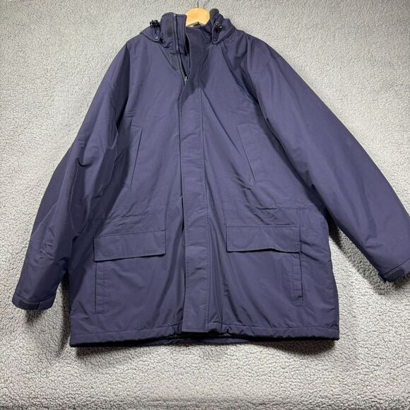 Lands' End Parka Coat Mens 2XL XXL Navy Blue Fleece Lined Removable‎ Hat - Picture 1 of 9